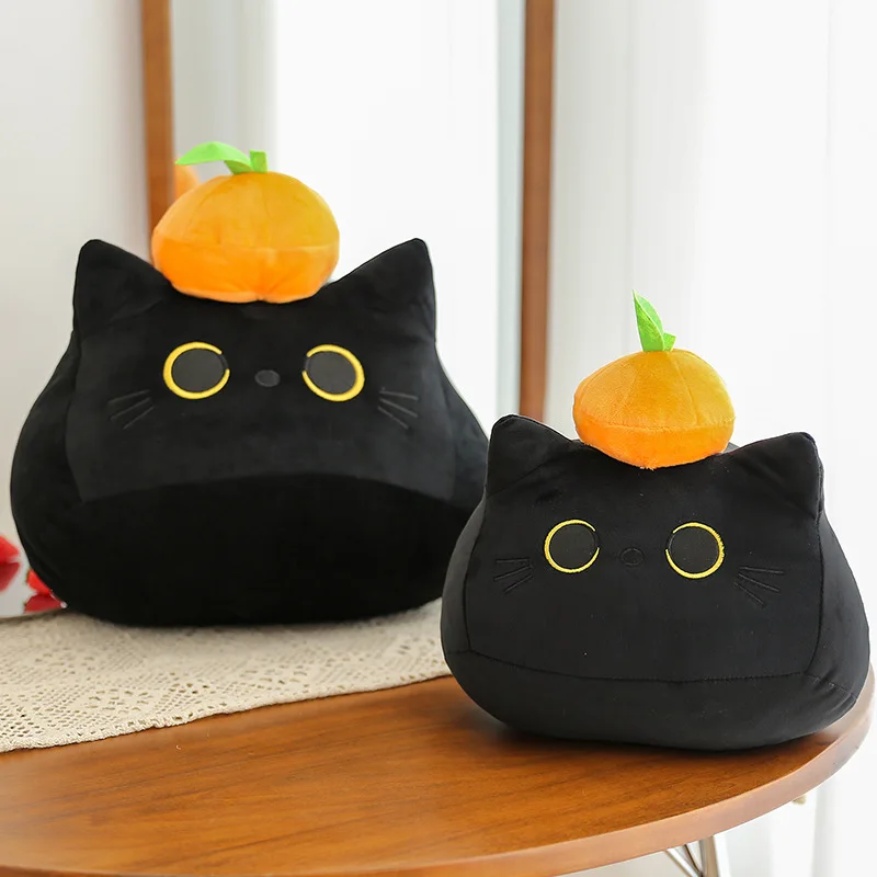 Nuevo suave lindo gato negro naranja Linda muñeca de dibujos animados serie para el hogar almohada cálida cojín en la cama para enviar regalo para niñas juguetes de peluche