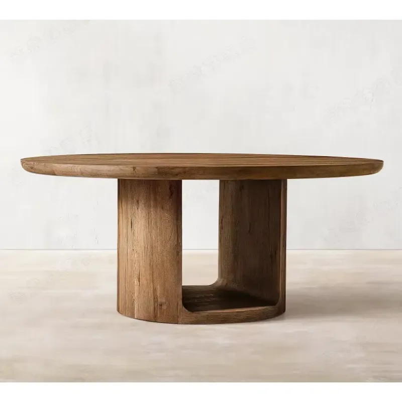 American retro solid wood table household rectangular large plate table restaurant six people eating table customization