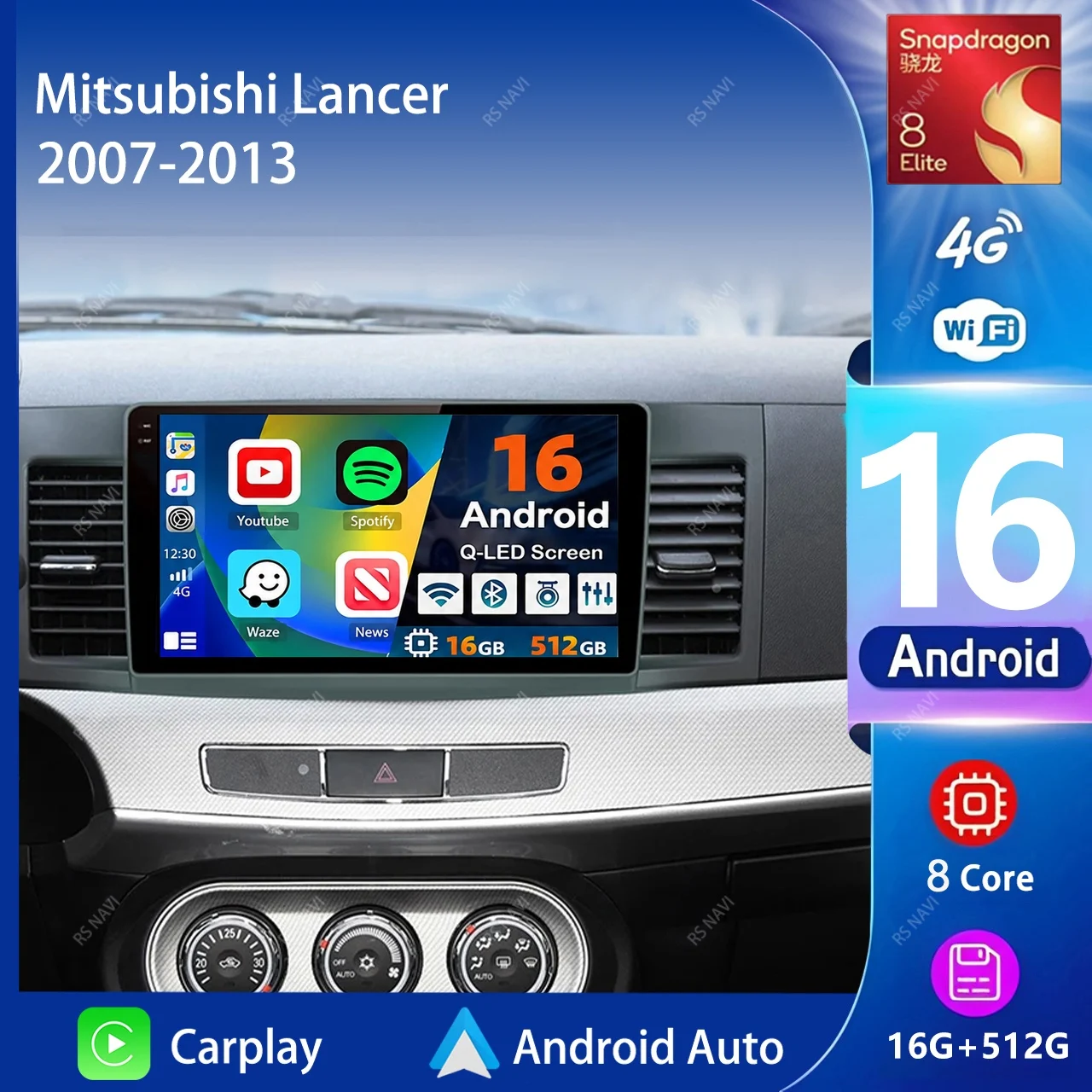 Android 16 Carplay Auto Car Radio Multimedia Player 2K  For Mitsubishi Lancer 2007-2013 Screen Autoradio Stereo 2din Head Unit