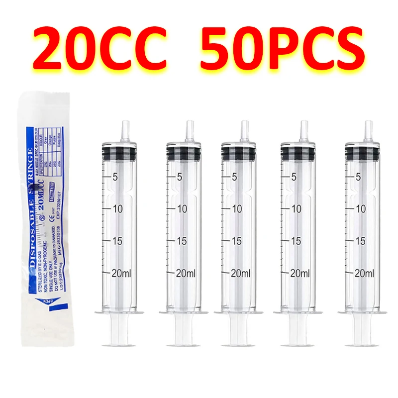 50Pack 20ml Plastic Luer Slip Syringe Individually Wrapped Sterilized for Industrial Dispensing, Scientific Labs, Pet Feeding