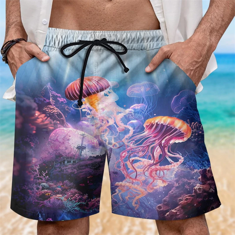 Ocean Jellyfish Graphic Short Pants For Men Clothes Casual Hawaiian Male Beach Shorts Jelly Fish Sea Trunks Animal Boy Trousers