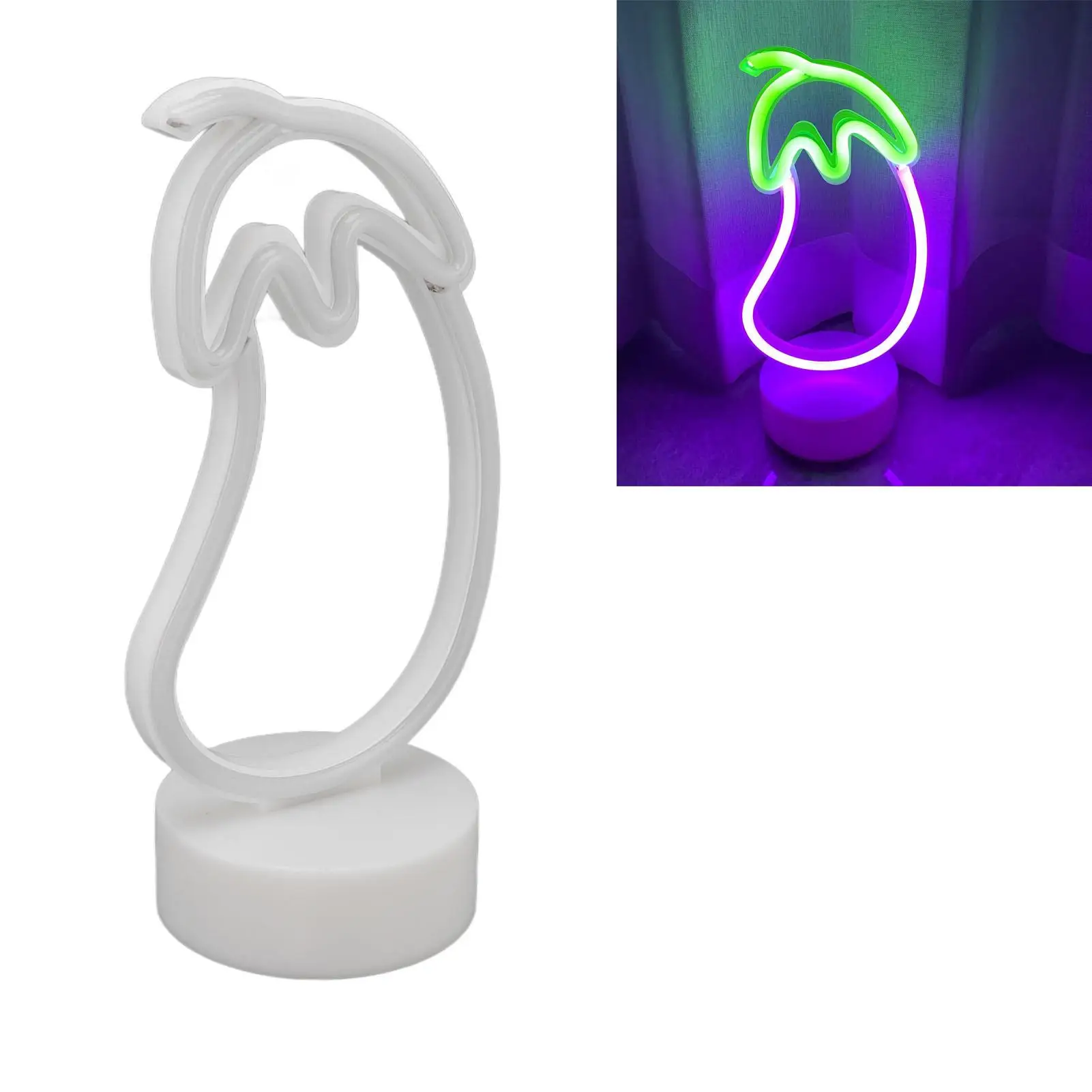 Lâmpada de parede neon berinjela vibrante - sinal LED verde e violeta com base resistente para casa e decoração de festas