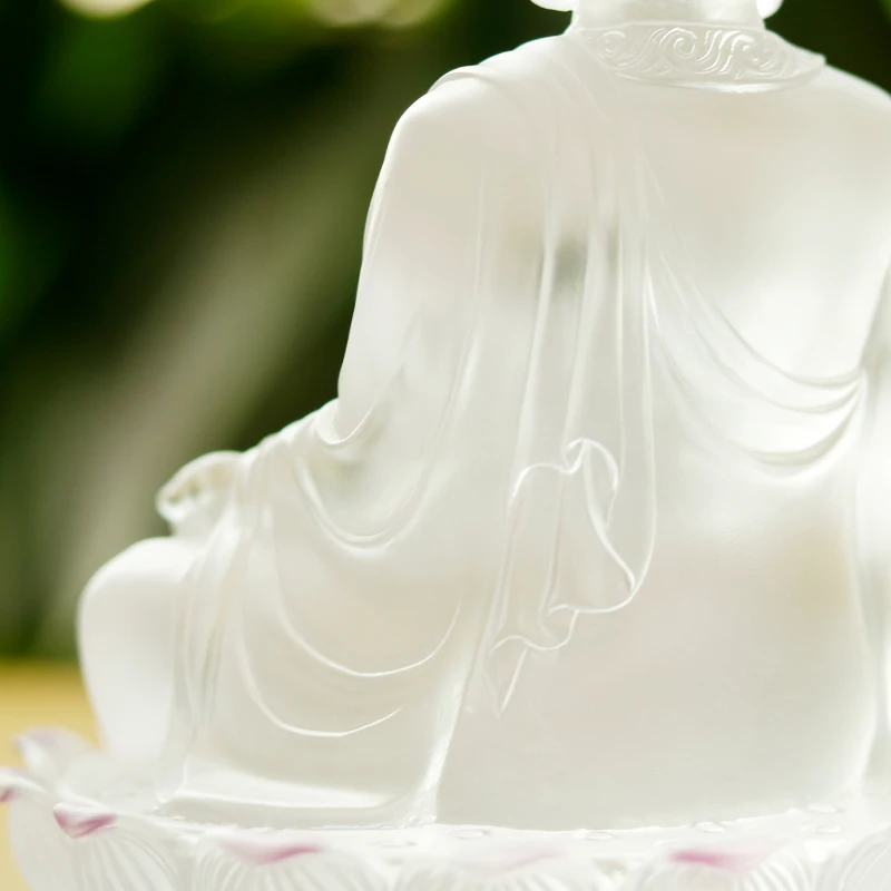 Handmade gift crafts transparent white glazed Maitreya Buddha statue for use in homes/temples