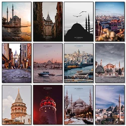 Modern Istanbul Turkey Landscap Tower Poster Mosque Sunrise Art Canvas Painting And Prints For Living Room Home Decor Frameless