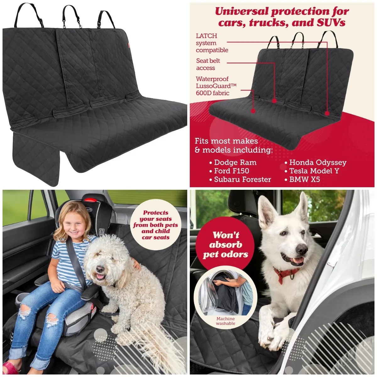 

Dog Car Seat Cover - Waterproof Non-Slip Rear Protector - Universal Fit for Cars, Trucks, SUVs - Scratchproof & Machine Washable