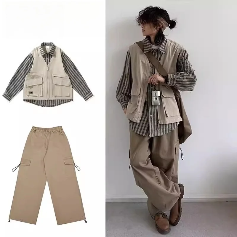 

Ретро японский свободный повседневный жилет irt для мужчин и женщин, весенне-осенний универсальный свободный модный наряд для пар