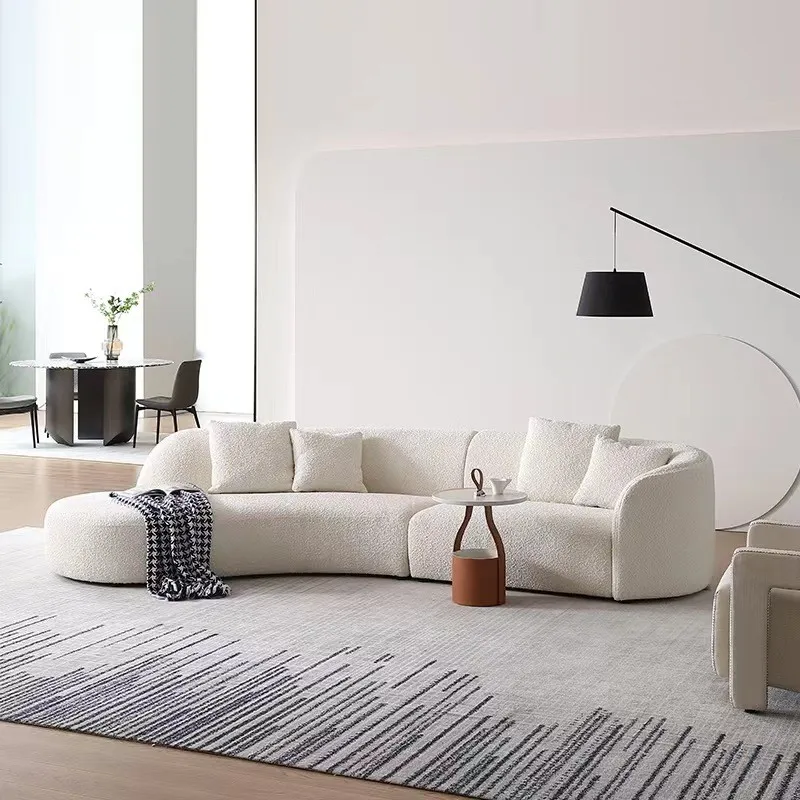 Luxury Apartment Minimalist Modern White Velvet Fabric Interior Linen Leather Curved Living Room Furniture Sofa