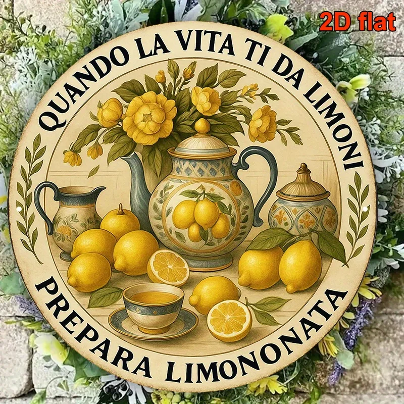 Placa de Metal Vintage Durável para Decoração de Parede, com Tema Limão Italiano, com a frase 'Quando a Vida te Dá Limões, Prepara Limonada', para Casa e Escritório