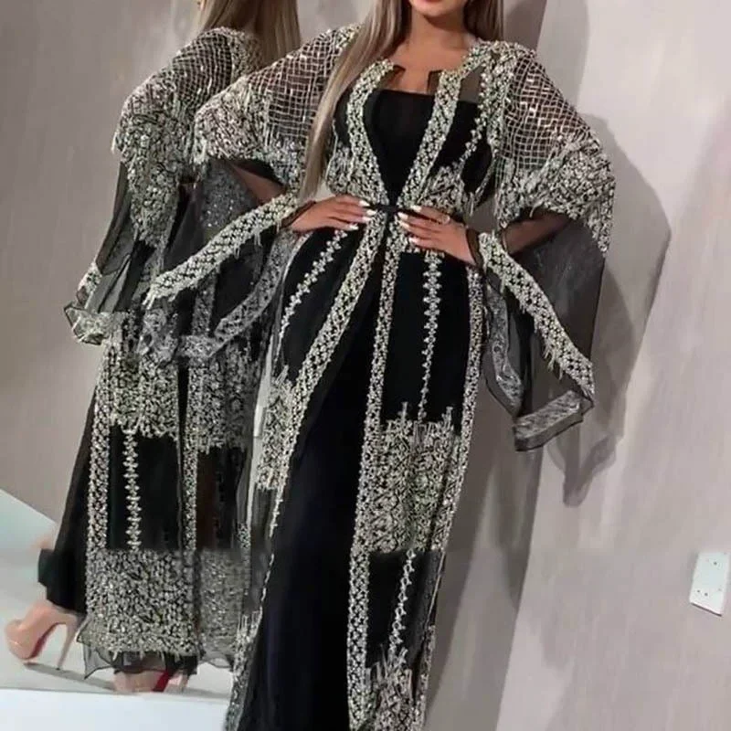 Imagem -02 - Muçulmano Abaya Vestido para Mulheres Kimono de Luxo Dubai Kaftan Islã Hijab Caftan Marroquino Marocain Qarab Qarab Arábia Turquia Vestuário Pcs