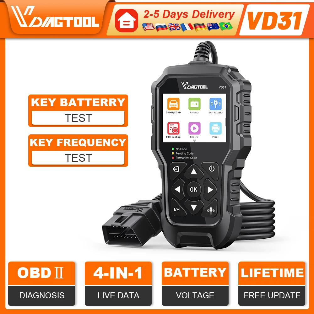 VDIAGTOOL OBD2 Scanner Car Diagnostic Tool Engine Battery Voltage Testing Code Reader I/M Readiness Key Frequency/Battery Test