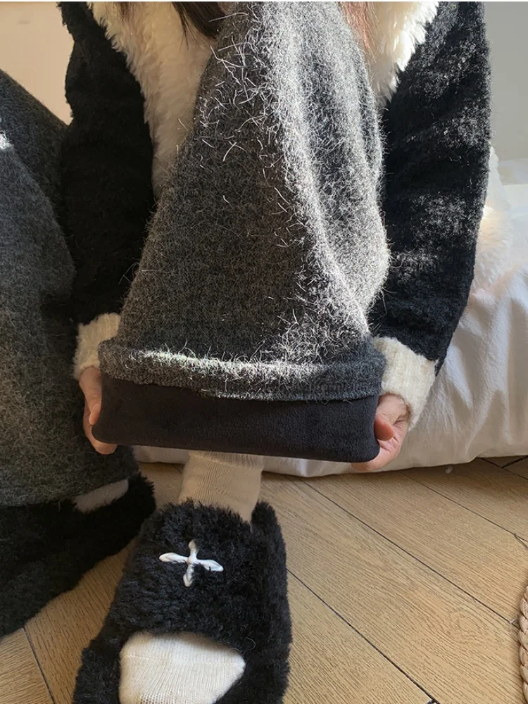 Nuovo autunno inverno edizione stretta casual allentato con pantaloni dimagranti spessi pantaloni da pavimento in lana da donna