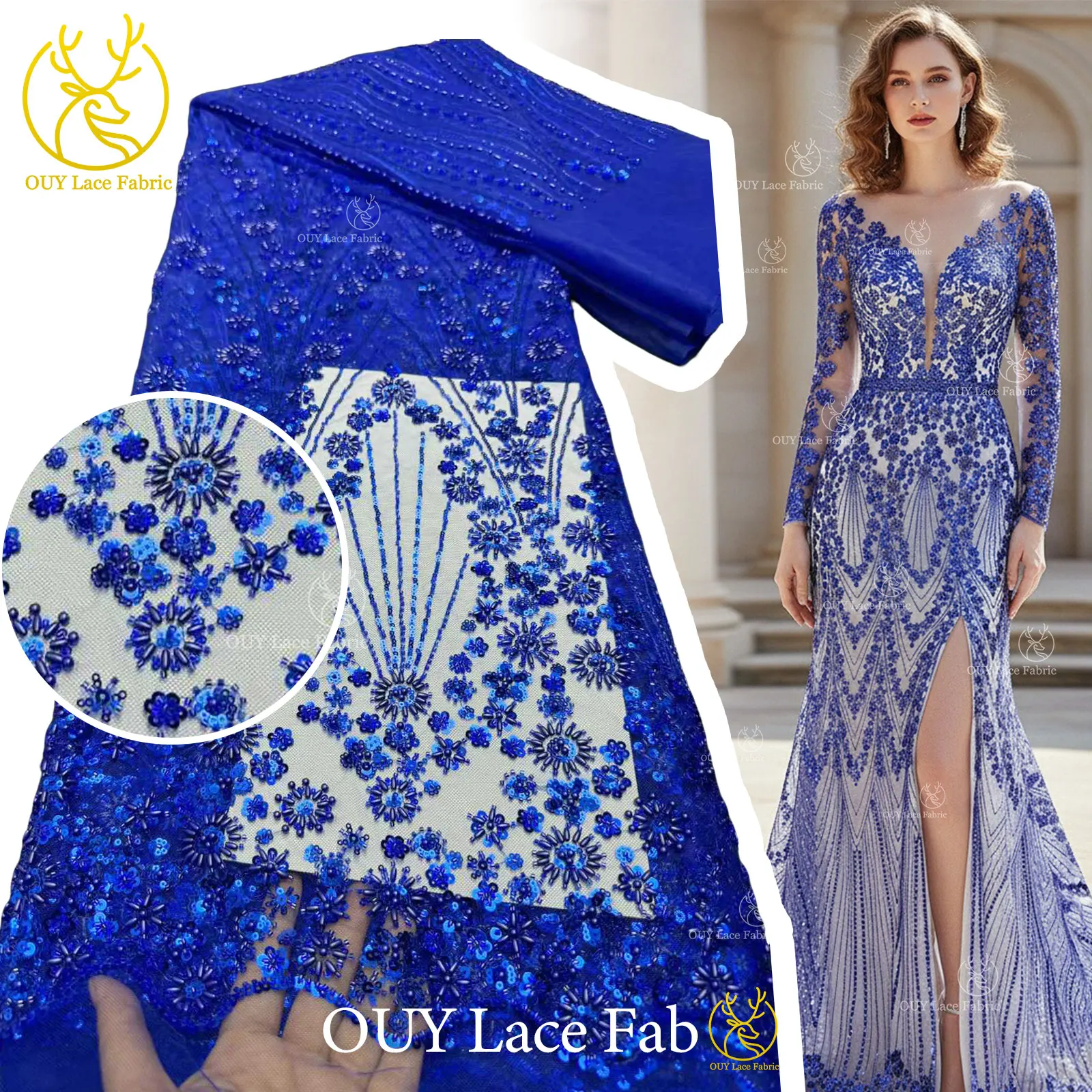 

2026 Luxury Nigerian African Beaded Sequins Embroidery French Tulle Mesh Lace Fabric High Quality For Party Wedding Dress Sewing