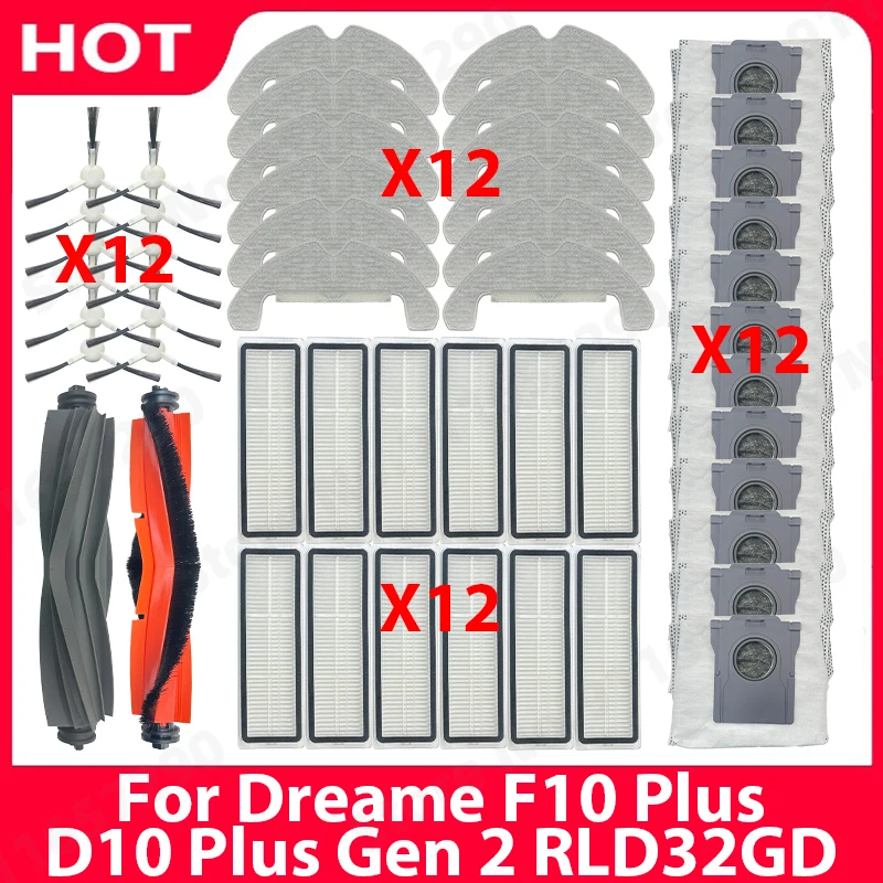 

For Dreame F10 Plus / D10 Plus Gen 2 RLD32GD Spare Parts Main Side Brush Hepa Filter Mop Cloth Dust Bag Accessories