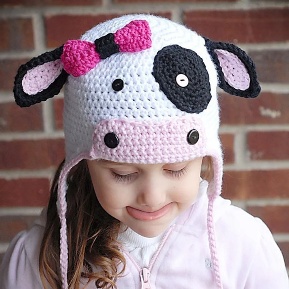 

Cow Shaped Kids Knitted Baby Crochet Hat Warm Winter Beanie Soft Comfortable Cute Newborn Photo Prop For Cold Weatherbaby Knit