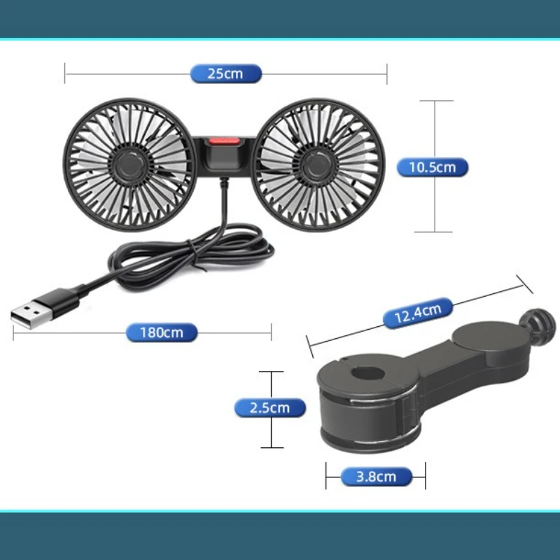 3-Speed Car Seat Backพัดลมระบายความร้อนUSB Charge Dualหัวพัดลมหมุนได้ 360 องศาคอCoolerสําหรับฤดูร้อนรถอุปกรณ์เสริม