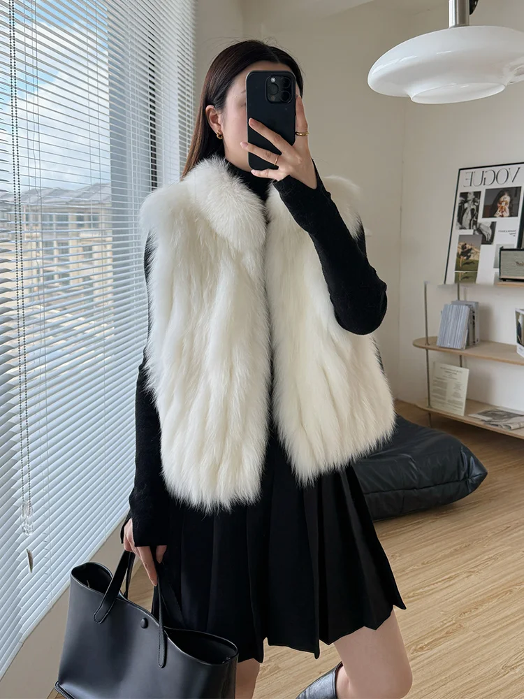 2023 neue frauen Flauschigen Echten Fuchs Pelz Ärmellose Weste Natürliche Pelz Stirp Genäht Toghter Weste Luxus Oberbekleidung Jacken