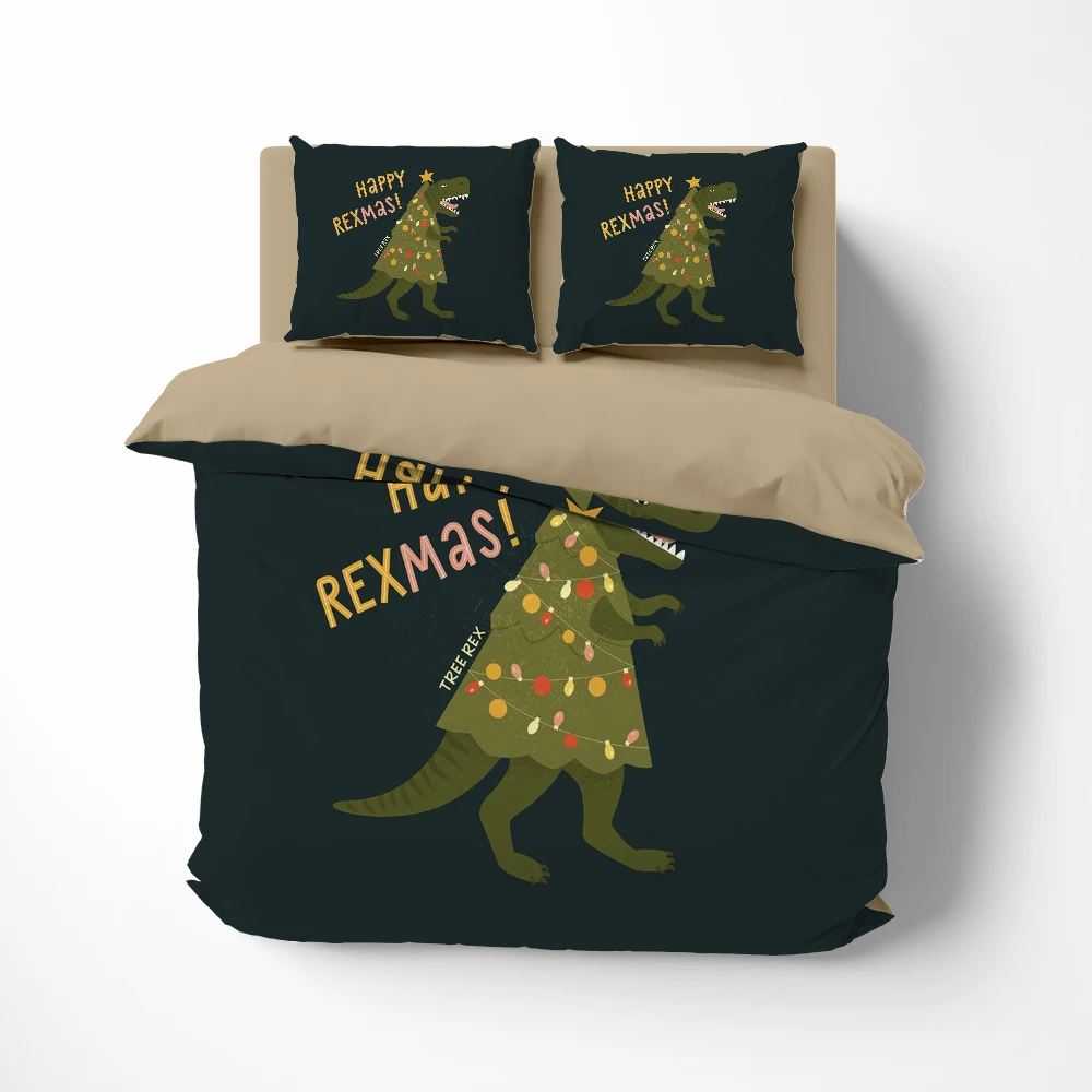 Imagem -03 - Roupa de Cama dos Desenhos Animados Conjunto Gêmeo Rainha Rei Euro Roupa Colcha Duvet Cover Conjunto Quartos Adorável Dinossauro Conjunto Cama para Crianças Vermelho