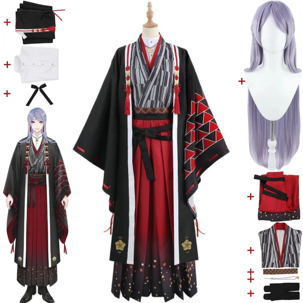 NIJISANJI VΔLZ Genzuki Tojiro Tōjirō Cosplay Costume Wig Anime Kimono Bathrobe Uniform Halloween Role Play Suit