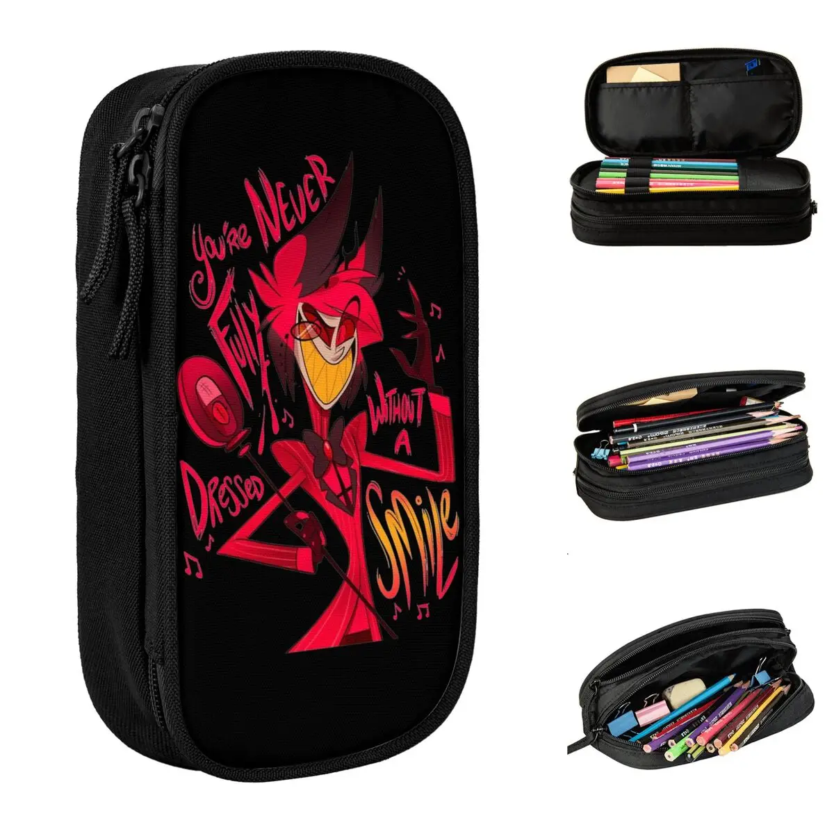 Hazbin hotel astor Vaggie Pencil Cases Black Comedy Pen Bag Girls Boys Big Capacity Office Gift Pencil Box