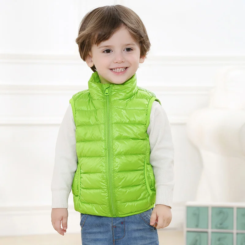 B080  KIDS Autumn Ultra Light Vest Brand Natural Duck Down Stand Collar Vest Lightweight Baby Jacket Fall Winter Boy Girl Vest