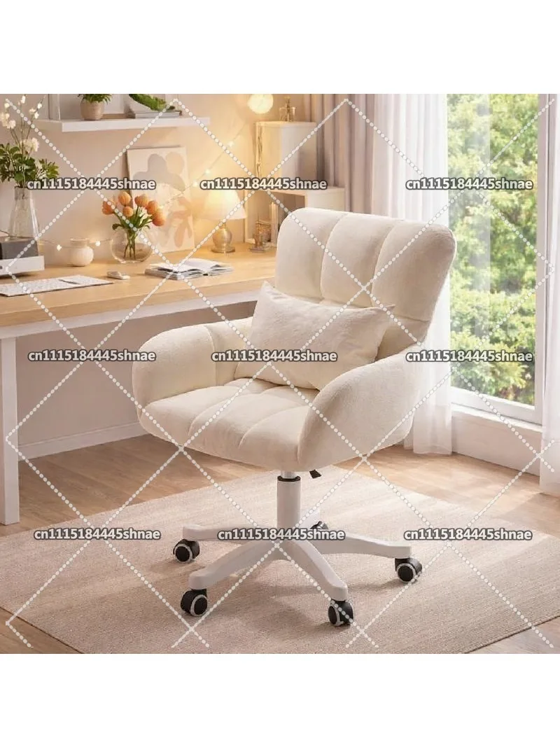 Height Adjustable Sherpa Vanity Chair, Minimalist Desk Chair for Dorm, Bedroom & Makeup