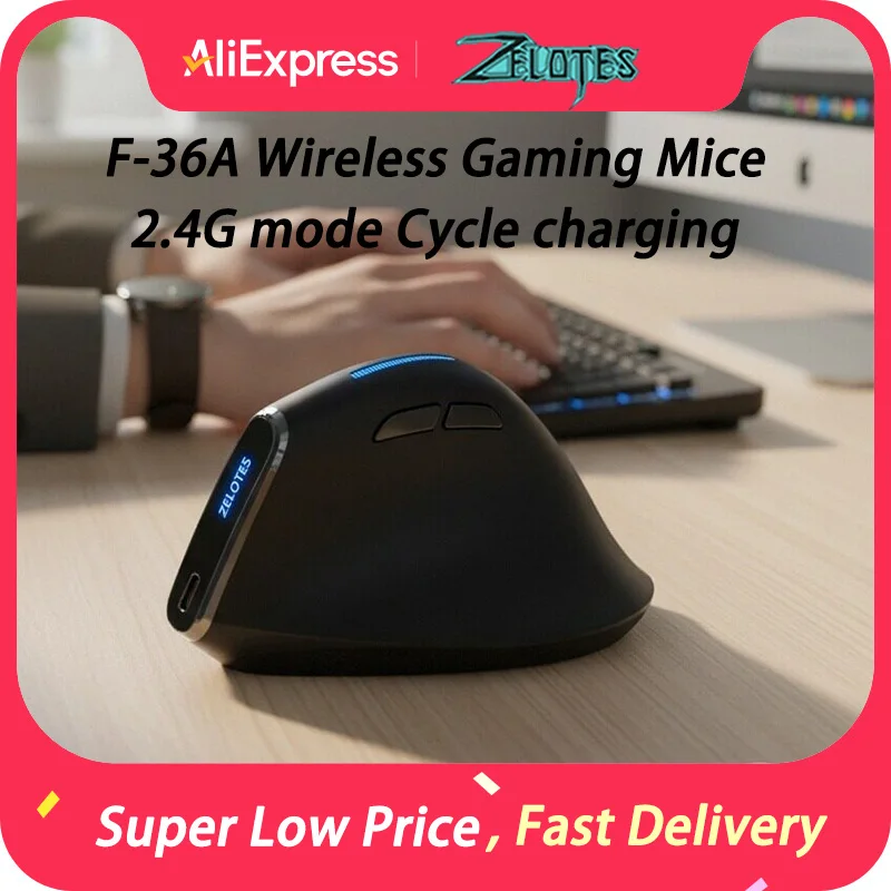 ZELOTES F36A Vertical Handheld Wireless Mouse 2.4G Wireless Mouse Rechargeable Blu-ray 6-button Optical mouse 3 level DPI mouse