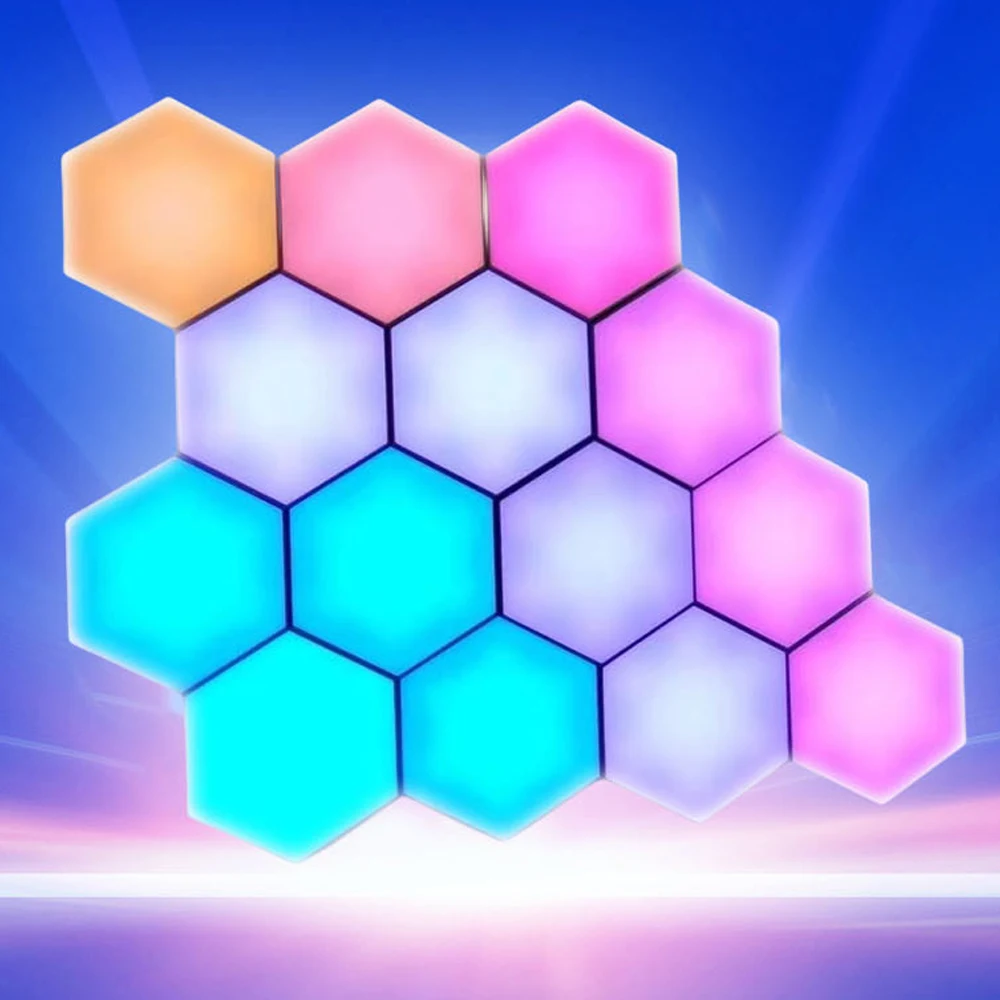 LED Hexagon Light RGB Smart Wall Lamp Wifi Bluetooth Music Sync Ambient Lights for Happy Birthday Bedroom Gamer Room Decoration