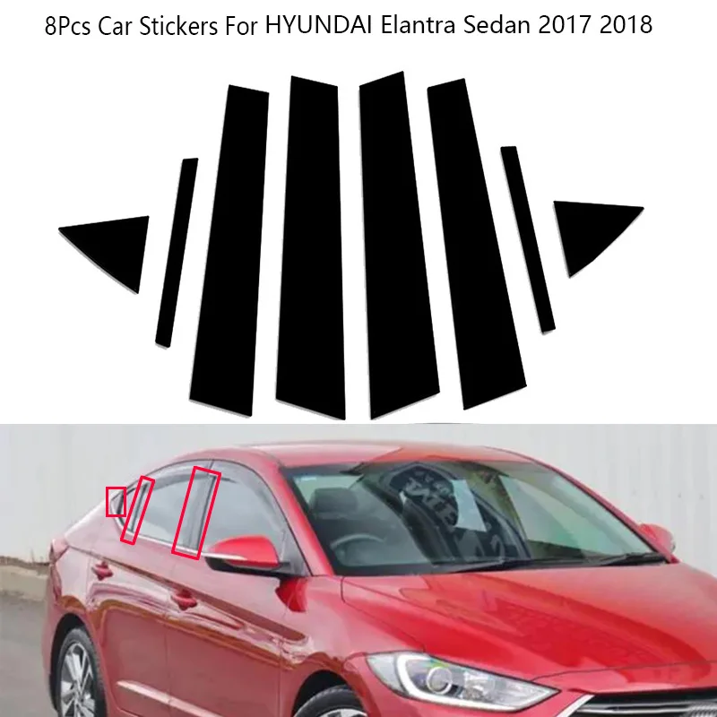 

8Pcs/Set Carbon Fiber Black Window Pillar Stickers Cover For HYUNDAI Elantra Sedan 2017 2018 Exterior Car Accessories