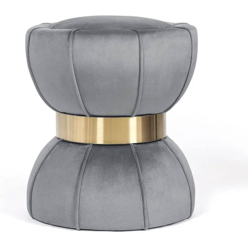 

Joveco Unique Pouf Ottoman and Foot Rest - Elegant Hourglass Shape Design & Beautiful Gold Metal Band (Dark Grey)