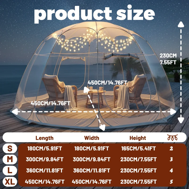 Quick-Set Bubble Tent Camping Pod Windproof Cold-Resistant PVC Outdoor Shelter with String Lights for Nighttime Ambiance