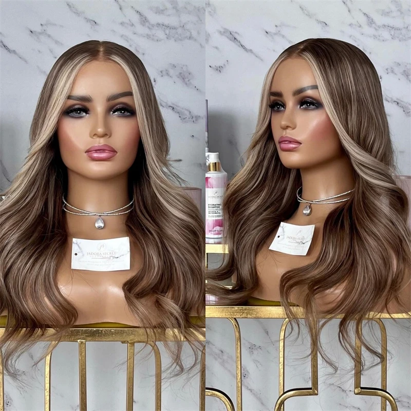 

Glueless Wig 13x4 High Level Synthetic Wigs Ombre Brown HD Lace Front Wig Preplucked Hairline High Heat Fibre for Lady Women