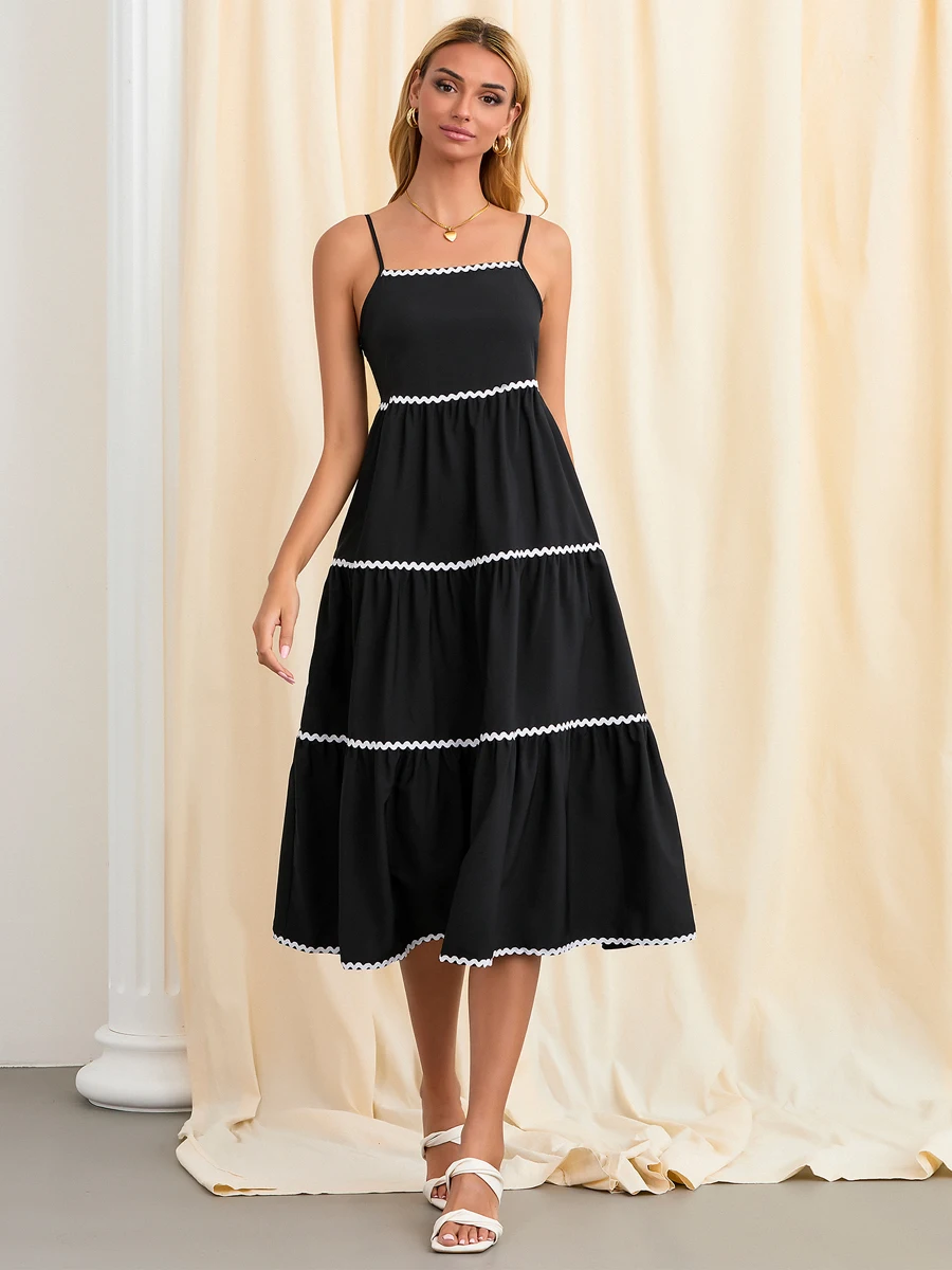 

Women Striped Spaghetti Strap Dress 2024 Summer Casual Sleeveless Dress Backless A-Line Party Dress Vacation Streetwear