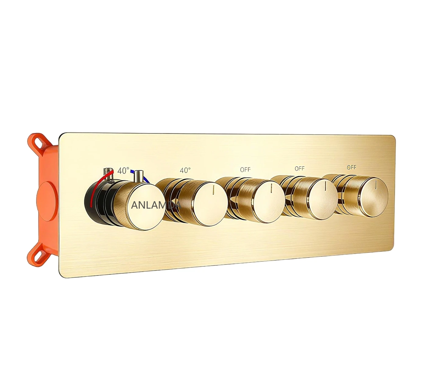 

4 Way Solid Brass Brush Gold Shower Diverter Valve Thermostatic 5 Handle Control Shower Mixing Valve