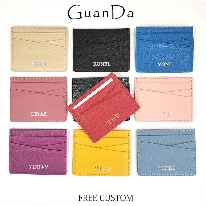 

Custom Company Logo Real Leather Card Holder Custom Name Creative Design Cowhide Card Wallet Luxury Personalized Card Bag Gift