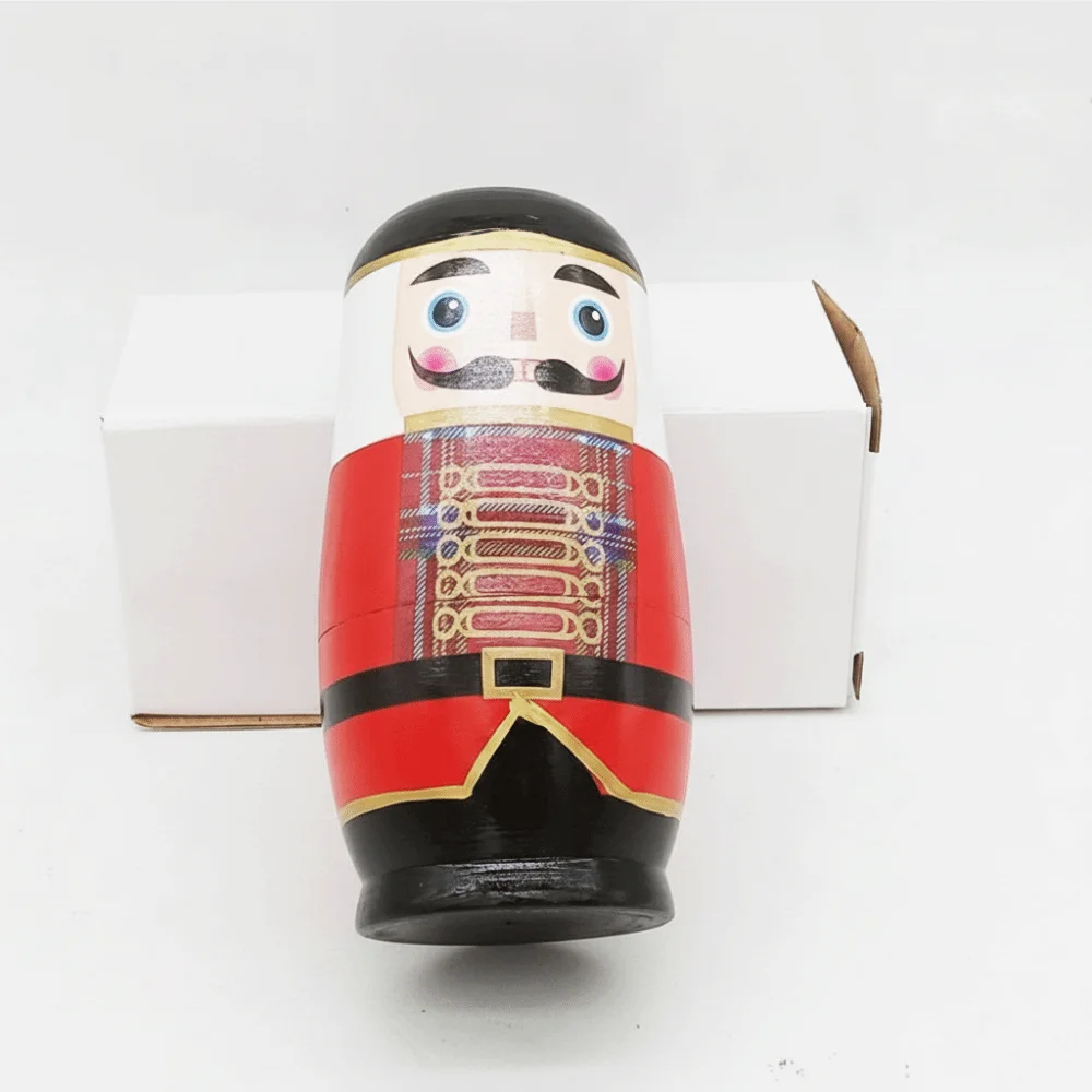 5PCS Handmade Wooden Nutcracker Nesting Dolls Painted Finish Stacking Design Wooden Nutcracker Figures Decorative Figures