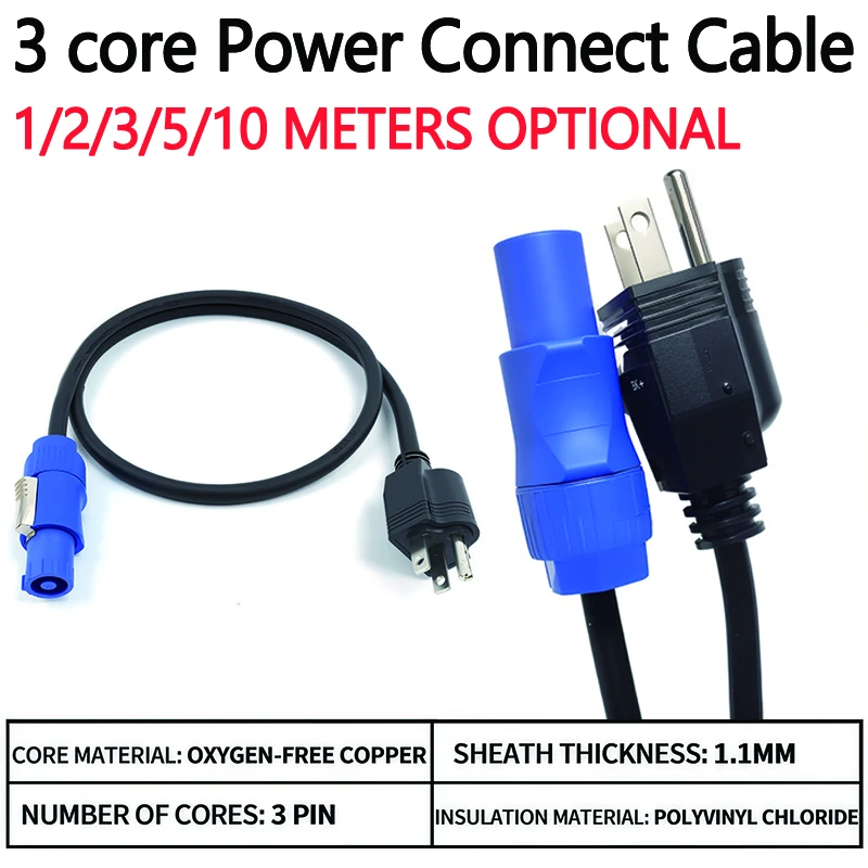 

3Prong NEMA 0.75mm² AC Power Cable Cord Extension Wire for Outdoor Stage Lighting LED Screen Event Show 1.2M Power Connect Cable