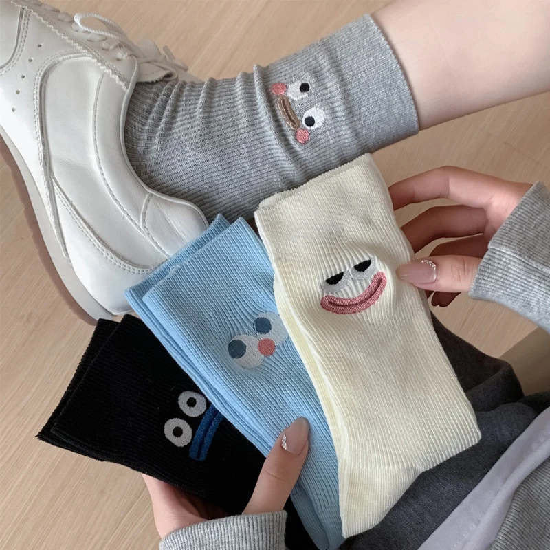 Ladies' Socks Korean Embroidery Expression Cute Funny Kawaii Fashion Comfortable High-quality Cotton Socks For Girl Wholesale