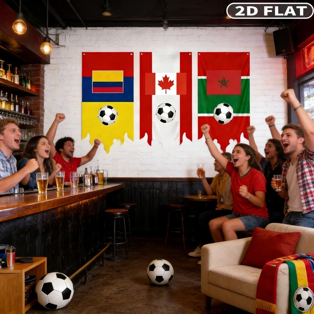 

2D FLAT 1pc Soccer/Football Game Flags Party Banners - Flame Profile Design, Team Flags & Match Day Decor, Ideal for Home