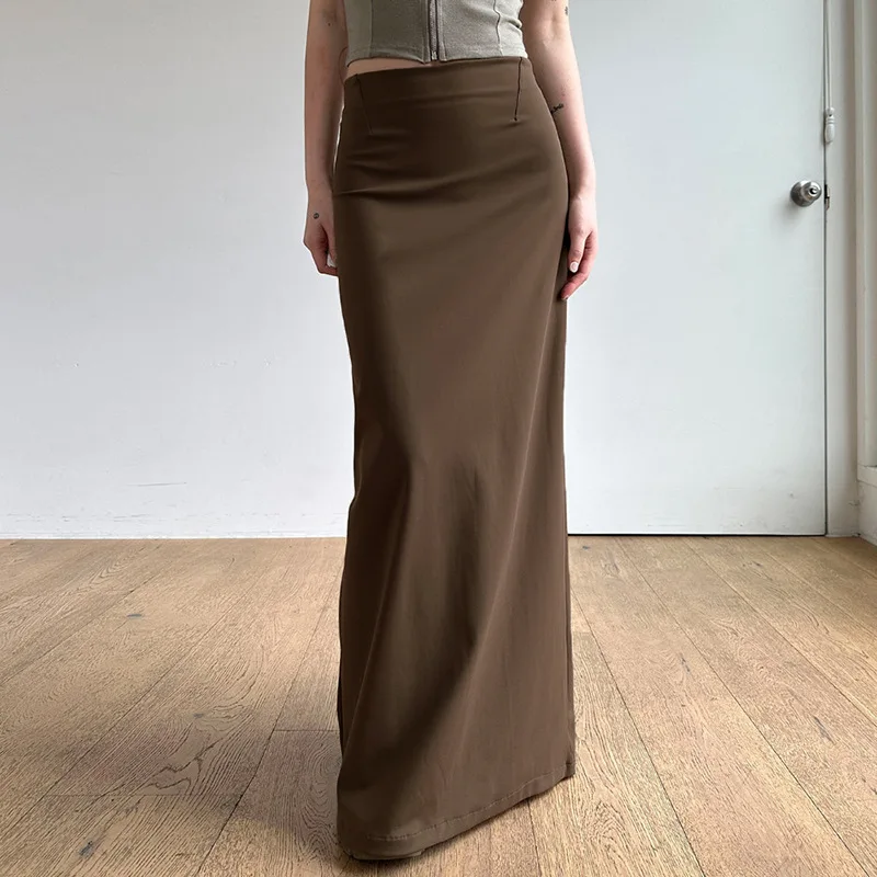 

American vintage one-piece split skirt women's high-waisted solid color straight tube slim-fit sweater skirt with hip wrap