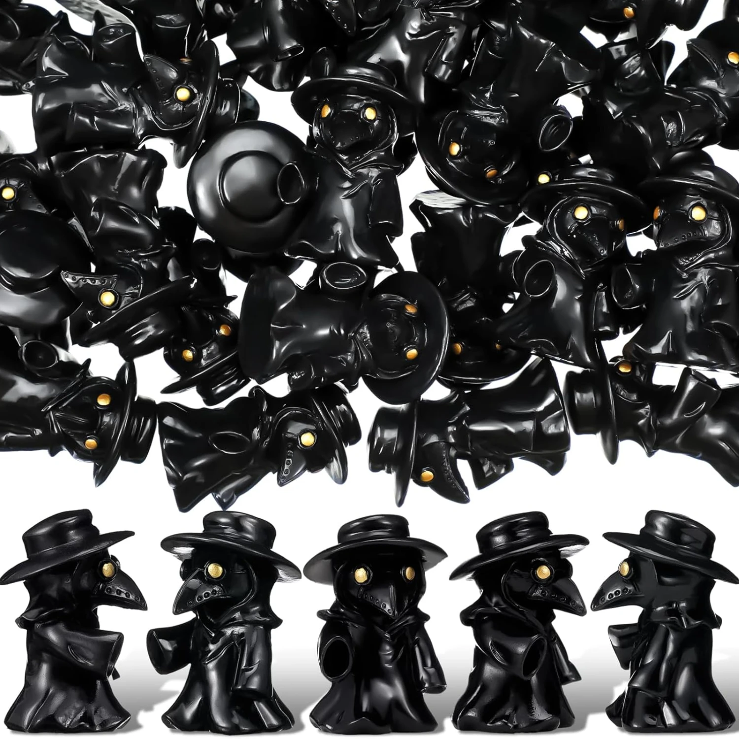 20 Pcs Mini Plague Doctor Figurines Black Raven Mini Resin Figurines to Hide Gothic Scary Miniature Crows Decor for Halloween