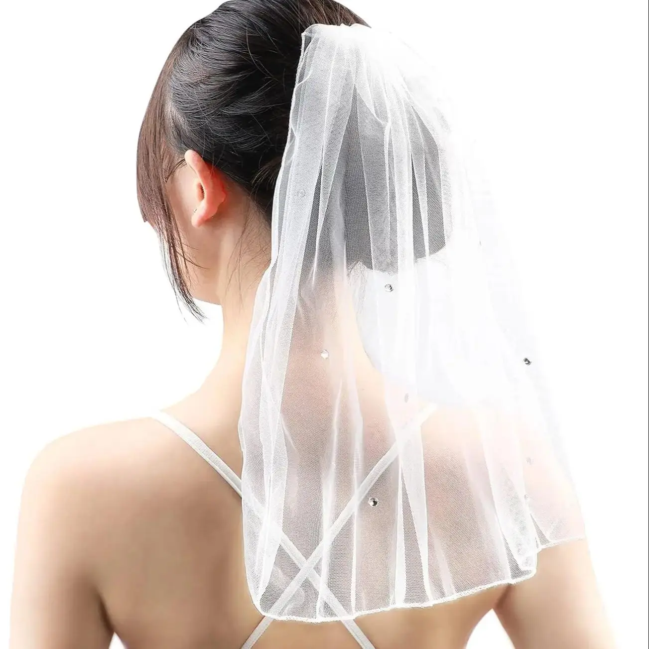 Short Bridal Veils 1 Tier Pencil Edge Wedding Veil Rhinestones Beaded Shoulder Length Bachelorette Party Accessories for Bride v