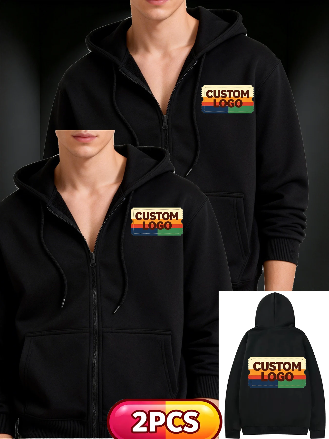2 pieces Customized Product, High-Quality Men'S Clothing, Men'S Hooded Sweatshirt, Hooded Sweater, Customizable 2-Part Print