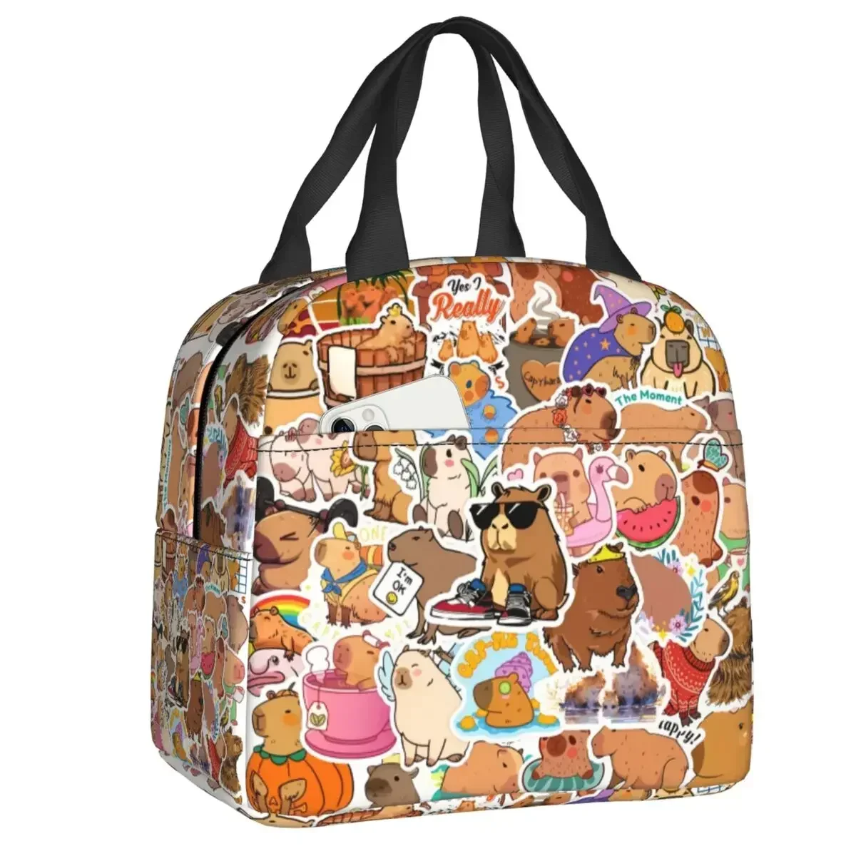 Custom Capybara Resuable Lunch Box Women Waterproof Cooler Thermal Food Insulated Lunch Bag School Children Student