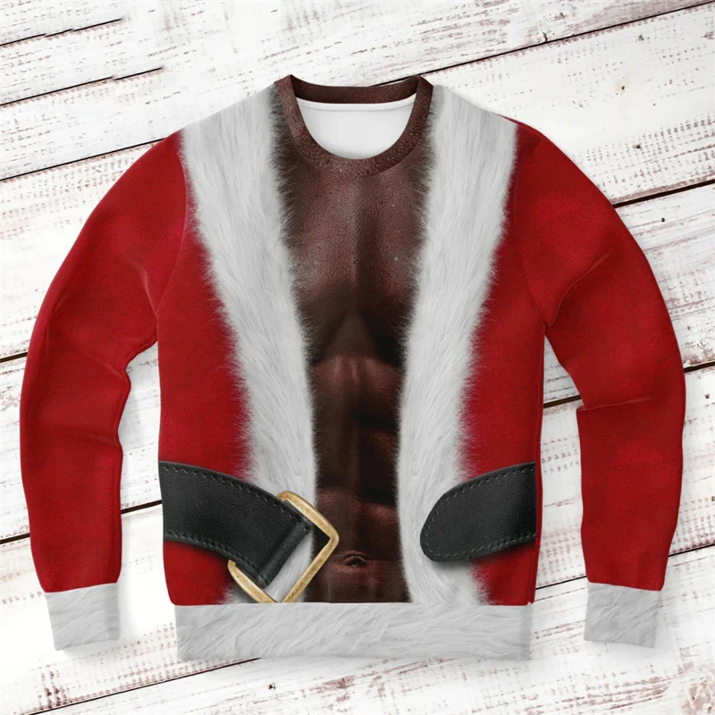 Funny Cosplay Muscle Santa Claus Ugly Sweater Festival Personality Humour Pullover Sweatshirt Christmas Clothing Fashion Top
