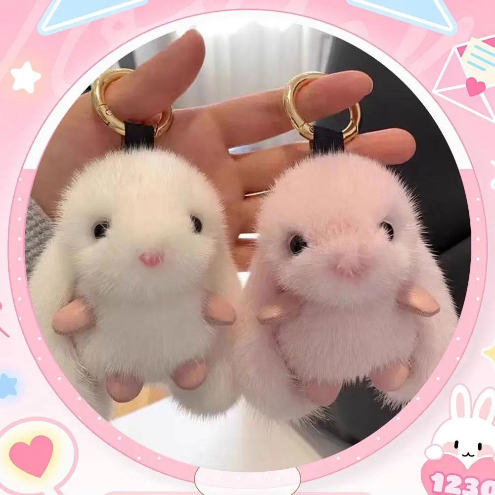 Cute Rabbit Plush Pendant Imitation Mink Fur Keychain Decoration Soft Plush Cute Rabbit Toy Bag Birthday Charming Gift H3B0