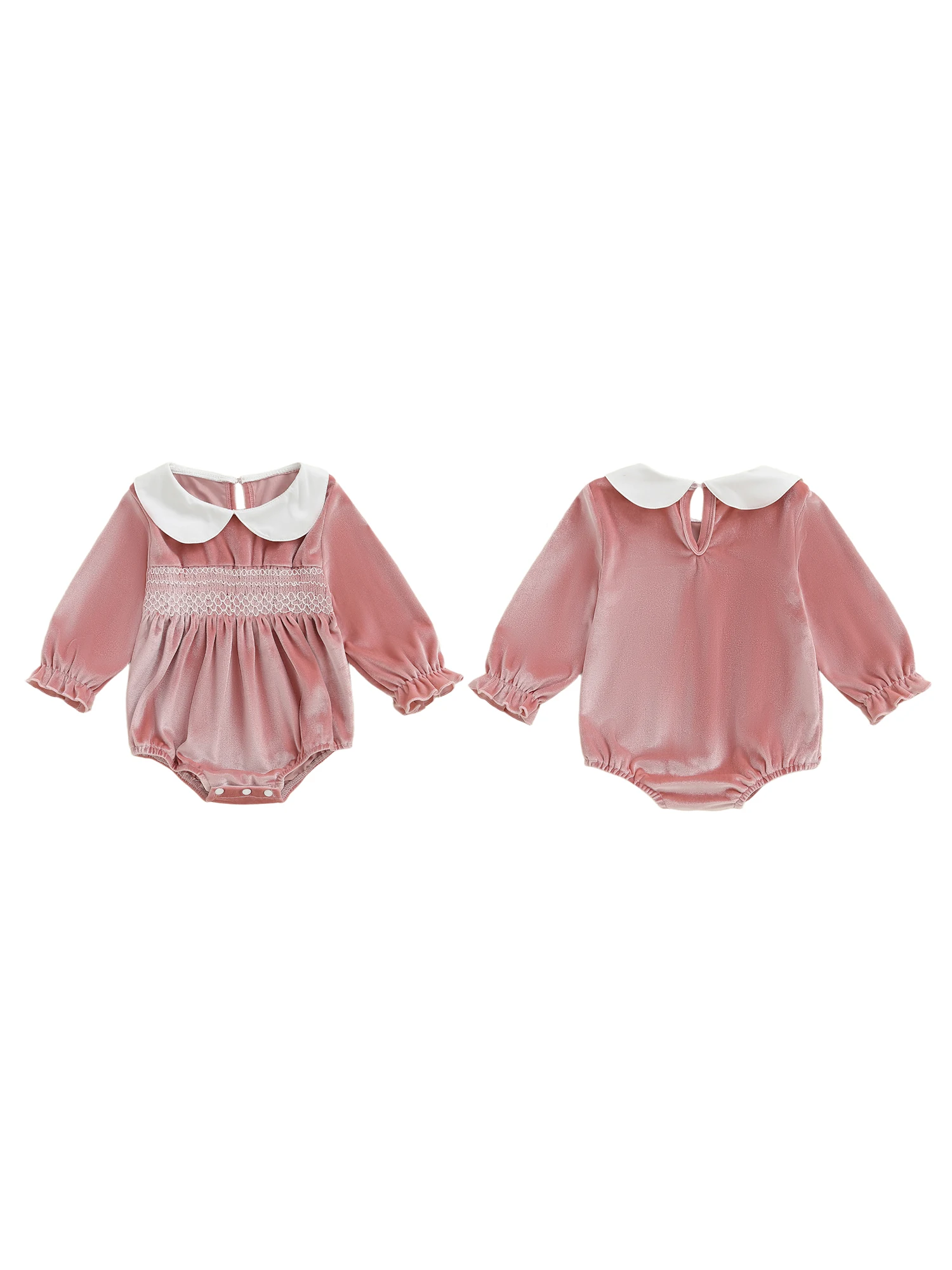 

Infant Girls Holiday Velvet Romper with Doll Collar Long Sleeve Embroidered Bubble Jumpsuit for Christmas Festivities