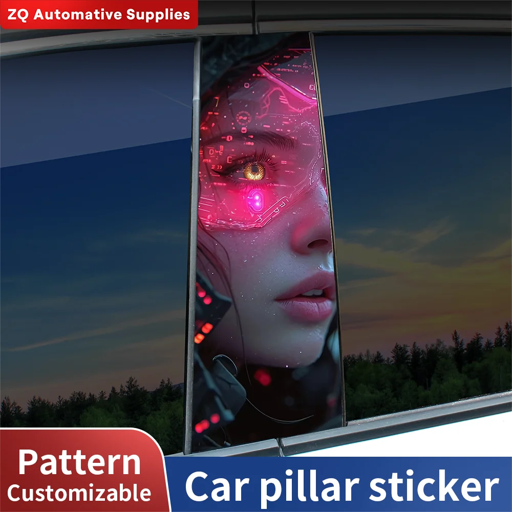 

Cyberpunk Girl Car Stickers Cool Auto B Pillar Waterproof Decoration Cover Scratches Car Door Pillar Sunscreen Decal Accessories