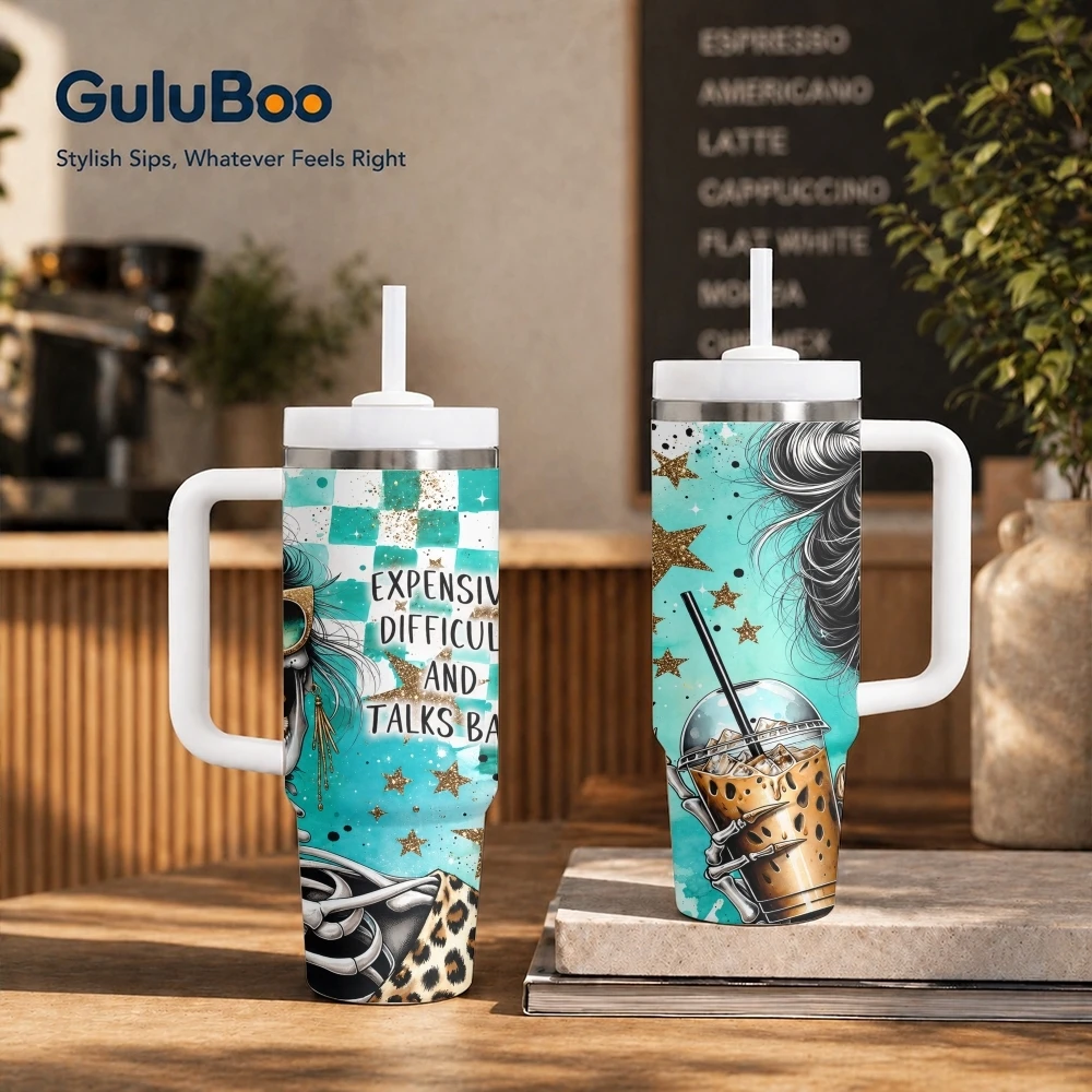 Expensive Girl Vacuum Flasks 40oz Stainless Steel Insulated Tumbler with Handle & Straw Leakproof Travel Mug