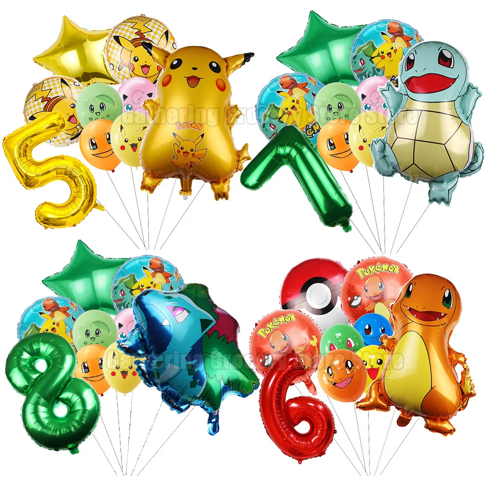 

9Pcs Pokemon 12inch Latex Ballon Party Supplies 18inch Round 32inch 1-9th Number Inflate Helium Globos Kid Favor DIY Party Decor