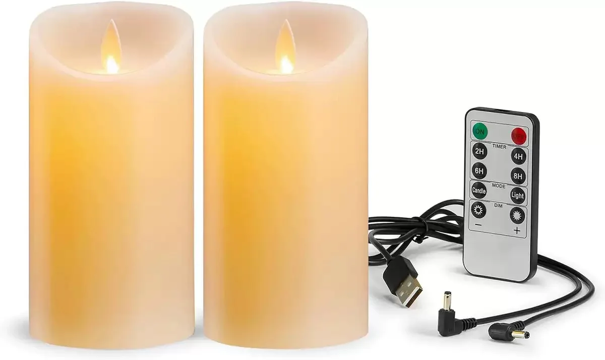 

USB Rechargeable Flameless Electric Led Candle Dancing Moving wick smooth Pillar Paraffin Candles Light Home Wedding Table Decor
